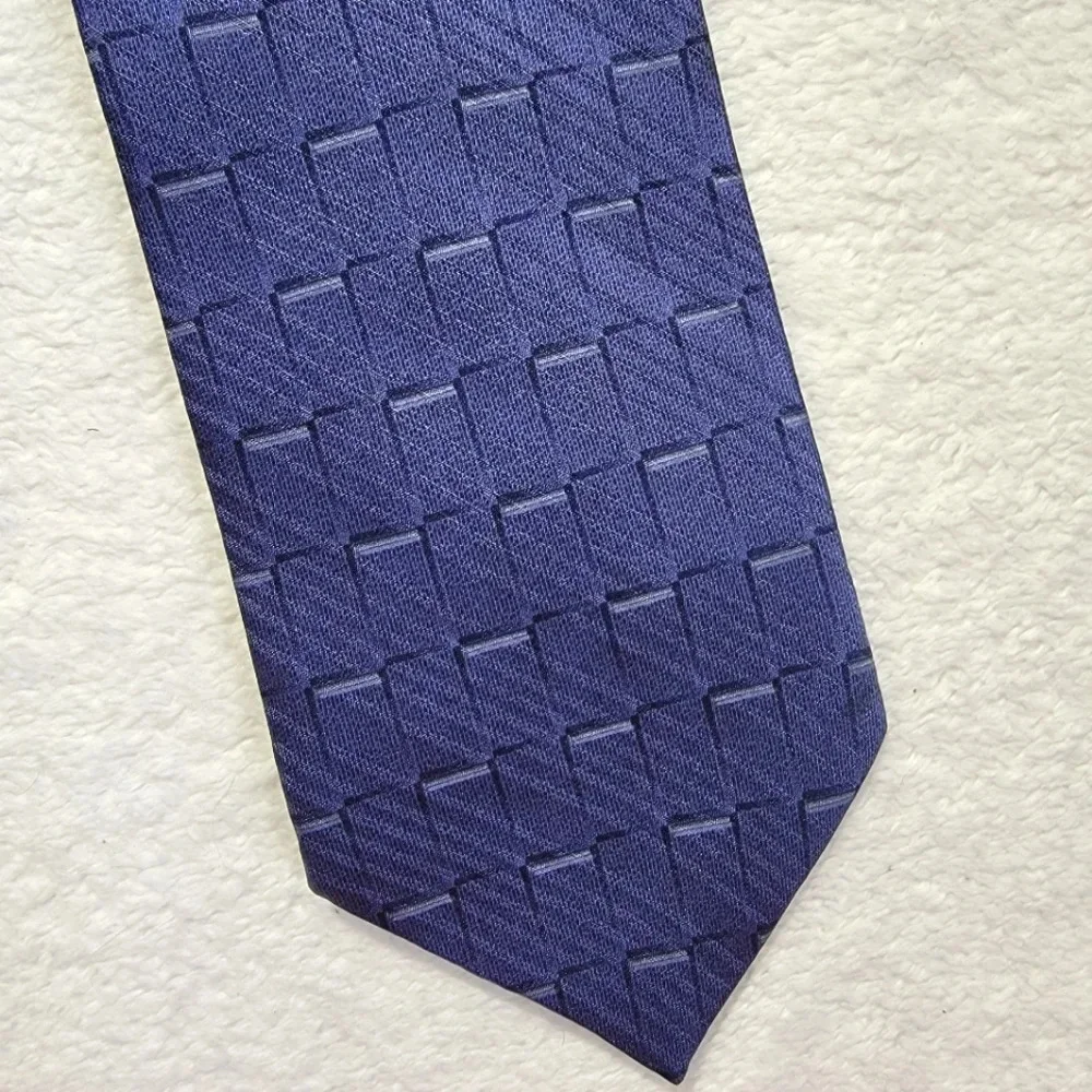 Stafford Executive Mens Silk Tie Made In Italy Blue Square Print Business